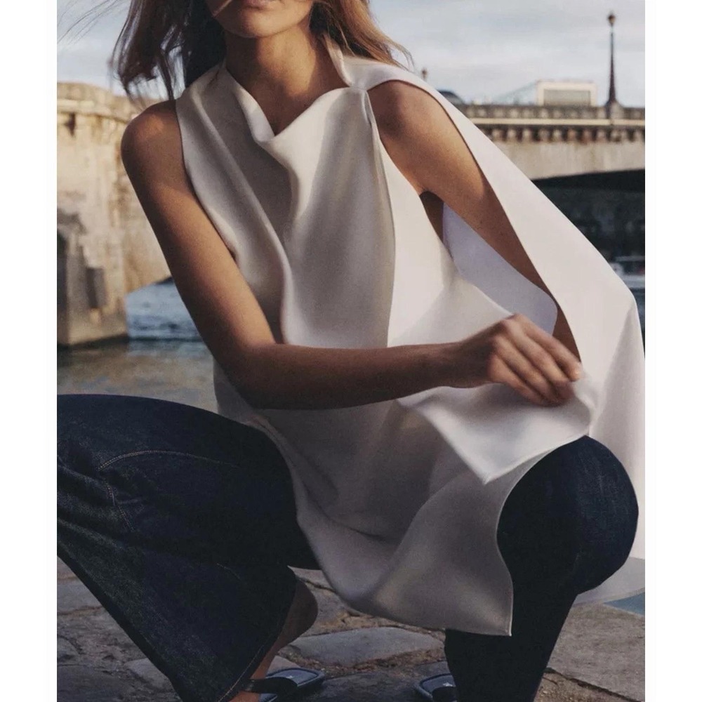 Zara White Draped High Neck Sleeveless Blouse Wrap Back Top 5029/184/251 M